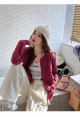 Women’s Slim O-Neck Cardigan Sweater – Casual Korean Knitwear