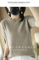 Women’s Short Sleeve Slim Fit Knitted Sweater – Camel & Pink