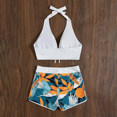 High-Waist Plant Print Bikini Set – Women’s Two-Piece Swimsuit