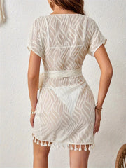 White Lace V-Neck Beach Dress – Long Sexy Swimsuit Cover-Up Tunic