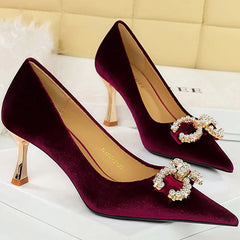 Luxury Women 7cm High Heels Wedding Replica Pumps Lady Luxury Designer Metal Chain Buckle High Heels Stiletto Women Dress Shoes