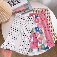 Girls Summer Floral Polka Dot Flared Pants