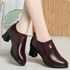 Middle Heel Pointed Head To Work Thick Solid Color Single Shoes Spring/autumn New Fashion Comfortable Sexy Casual Women's Shoes