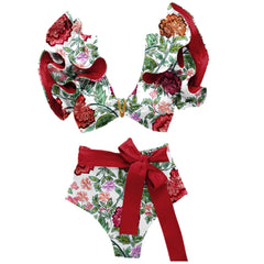 2025 Floral Ruffle Bandage Bikini Set – Women’s Push-Up Two-Piece Swimsuit