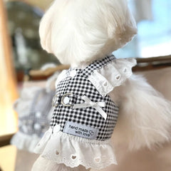 Plaid Lace Dog Harness Vest 🐾 Summer Walking Outfit for Small Dogs