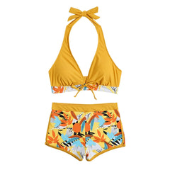 High-Waist Plant Print Bikini Set – Women’s Two-Piece Swimsuit