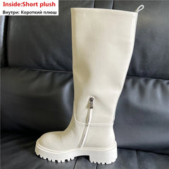 MORAZORA Plus Size 34-43 New Full Cow Leather Women Boots Slip On Chunky Platform Knee High Boots Ladies Autumn Winter Shoes