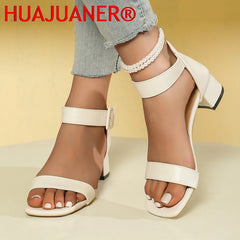 Women's Shoes 2025 Buckle Women's Sandals Fashion Peep Toe Daily Sandals Women Summer Plus Size Solid Heeled Sandals