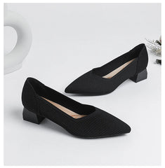 Women's large high-heeled shoes Multicolor pointy knit breathable comfortable anti-skid rubber sole work shoes 2023 new autumn