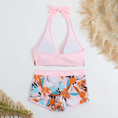 High-Waist Plant Print Bikini Set – Women’s Two-Piece Swimsuit