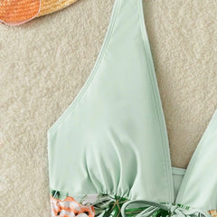 High-Waist Plant Print Bikini Set – Women’s Two-Piece Swimsuit