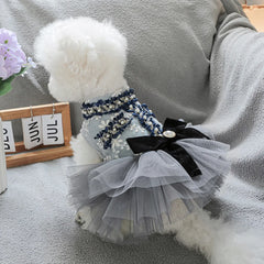 Grey Blue Princess Pet Dress – Autumn/Winter Wedding Outfit for Small & Medium Dogs