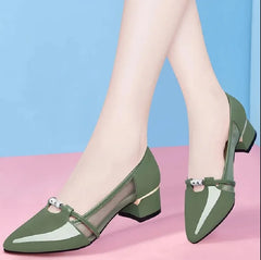 Women Fashion Green Patent Leather Spring & Summer Slip on Square Heel Shoes Lady Casual Plus Size Office Work Pumps Zapatos B64