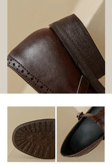 Retro Women's Brogue Leather Shoes Spring round Head Carved Mary Jane Shoes Women Oxfords Women's Shoes Ladies Leather Female