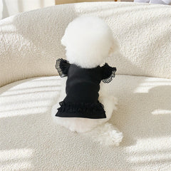 Black Lace Ruffle Pet Dress – Elegant Dog & Cat Outfit for Small Pets (XS–XL)