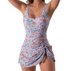 Ruffle Bandage One-Piece Swimsuit – Women’s Sexy Low-Cut Swim Dress