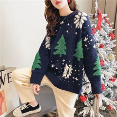 Korean Color-Block Christmas Sweater – Women’s Thick Winter Hoodie 2025