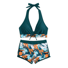 High-Waist Plant Print Bikini Set – Women’s Two-Piece Swimsuit