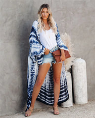 Long Tie-Dye Kimono Cover-Up – Open Front Beachwear for Women