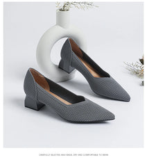 Women's large high-heeled shoes Multicolor pointy knit breathable comfortable anti-skid rubber sole work shoes 2023 new autumn