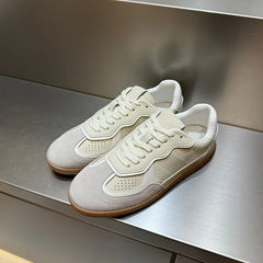 AUTUSPIN 5 Colors Women Flats Sneakers Four Season Leisure Shoes Cow Suede Leather Ladies Skateboarding Shoes Outdoor Size 35-40