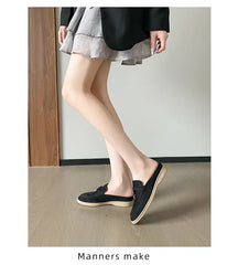 New 2025 Soft Bottom Tassel Lock Buckle High Top Loafers Women's round Toe Mid Heel Comfortable Leather Shoes Leisure Style