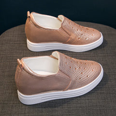 Women's Sneakers Hollow Rhinestone Platform Wedge 2023 Spring Fall Hidden Heel Breathable Fashion Shoes Casual Simple