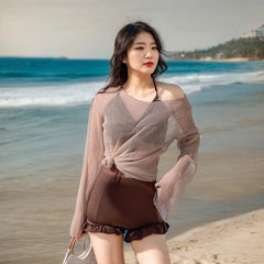 Solid Color Slimming One-Piece Swimsuit – Women’s Dress-Style Vacation Swimwear