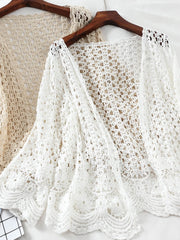 Women’s Open Lace Floral Cardigan – Crocheted Hollow Out Shrug