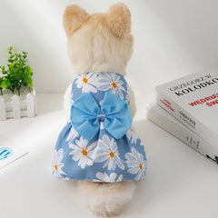 Summer Flower Dog Dress 🌸 Cooling Bowknot Outfit for Small Dogs & Cats