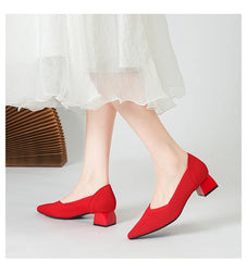 Women's large high-heeled shoes Multicolor pointy knit breathable comfortable anti-skid rubber sole work shoes 2023 new autumn
