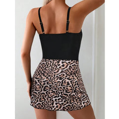 Spliced Print Lace-Up One-Piece Swimsuit – Women’s Sexy Beach Dress