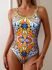 Retro Printed Push-Up One-Piece Swimsuit – Women’s 2025 Sexy Vintage Swimwear
