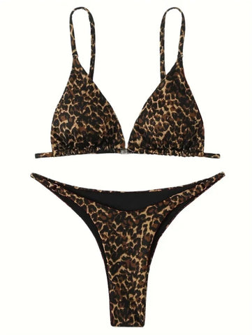 Micro Leopard Print Bikini – Women’s High-Cut Push-Up Bandage Swimsuit