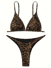 Micro Leopard Print Bikini – Women’s High-Cut Push-Up Bandage Swimsuit