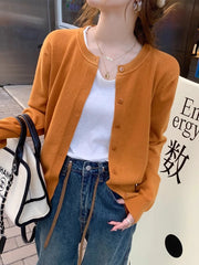 Women’s Slim O-Neck Cardigan Sweater – Casual Korean Knitwear