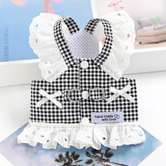 Plaid Lace Dog Harness Vest 🐾 Summer Walking Outfit for Small Dogs