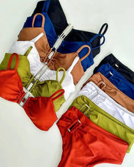 Bandeau Push-Up Brazilian Bikini Set – Women’s Solid Thong Swimsuit