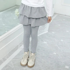 Girls Cotton Leggings with Skirt – Warm Cake Skirt Pants (3-11Y)