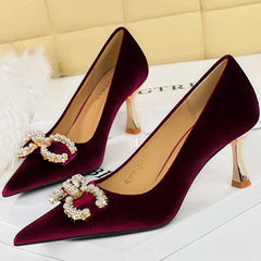 Luxury Women 7cm High Heels Wedding Replica Pumps Lady Luxury Designer Metal Chain Buckle High Heels Stiletto Women Dress Shoes