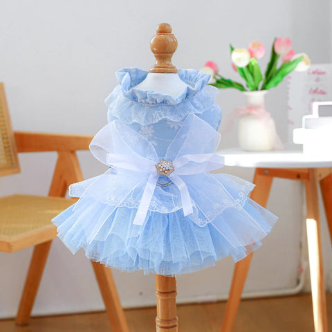 Sky Blue Waltz Pet Dress – Summer Wedding Princess Outfit for Dogs & Cats