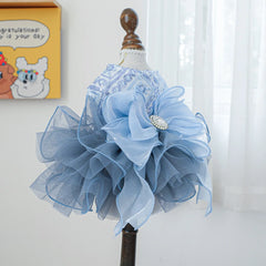 Blue Galaxy Pet Dress 🌌 Fluffy Gauze Wedding Outfit for Dogs & Cats