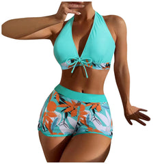 High-Waist Plant Print Bikini Set – Women’s Two-Piece Swimsuit