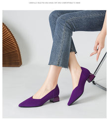 Women's large high-heeled shoes Multicolor pointy knit breathable comfortable anti-skid rubber sole work shoes 2023 new autumn