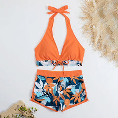 High-Waist Plant Print Bikini Set – Women’s Two-Piece Swimsuit