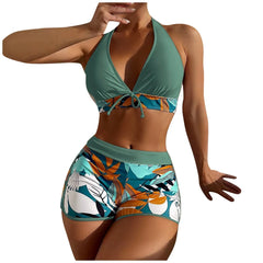 High-Waist Plant Print Bikini Set – Women’s Two-Piece Swimsuit