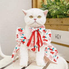 Floral Summer Dog Dress 🌸 Plaid Skirt & Bow Outfit for Small & Medium Dogs