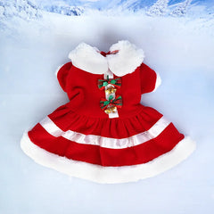 Christmas Pet Dress – Cute Santa Outfit with Bow & Bells for Dogs Winter Warm Wear