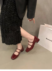 Retro Mary Jane Shoes – Glossy Medium Heel Comfort Ballet Pumps