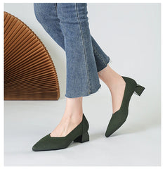 Women's large high-heeled shoes Multicolor pointy knit breathable comfortable anti-skid rubber sole work shoes 2023 new autumn